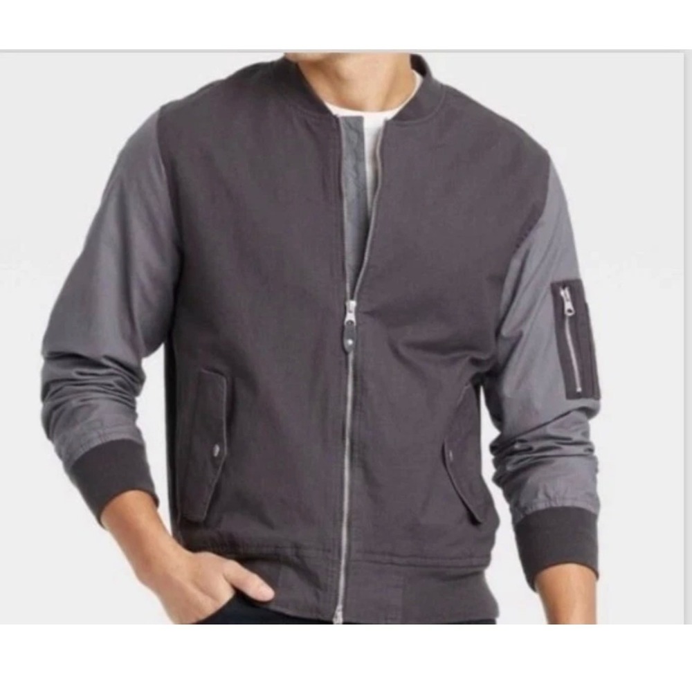 Goodfellow & Co Mens XXL Bomber Jacket Gray Two Tone Full Zip Flight Jacket